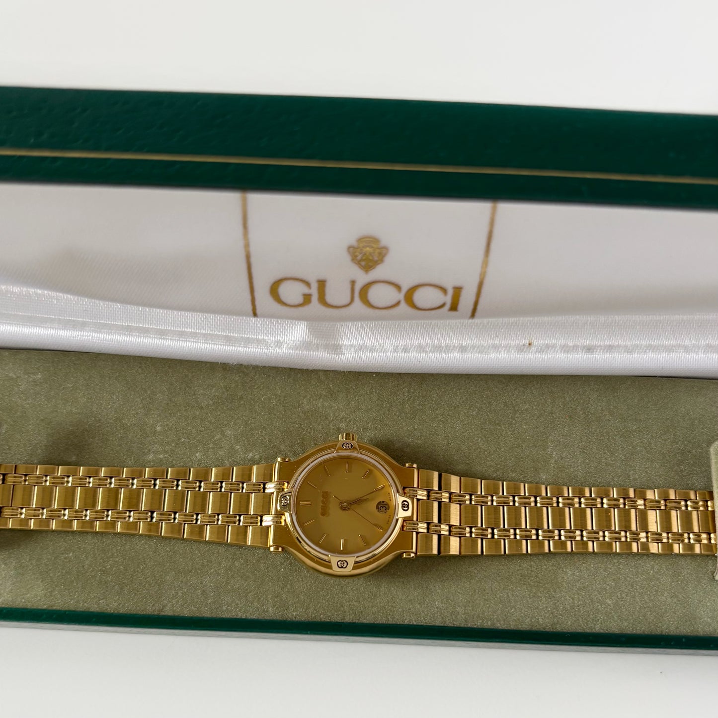 Gucci 1990s Date Round Dial Gold Plated Watch