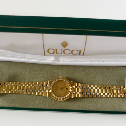 Gucci 1990s Date Round Dial Gold Plated Watch