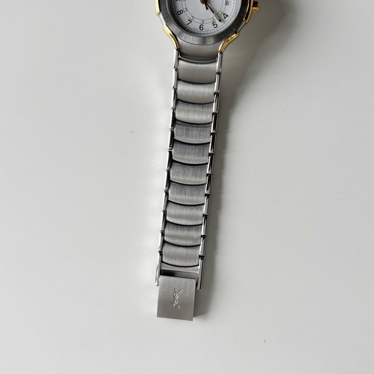 Yves Saint Laurent 1990s Round Dial Date Two-Tone Gold-Plated Watch