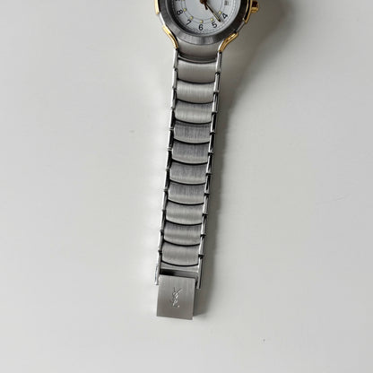 Yves Saint Laurent 1990s Round Dial Date Two-Tone Gold-Plated Watch