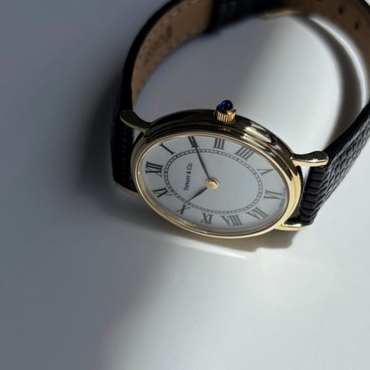 Tiffany 1990s Oval Dial 14K Case Watch