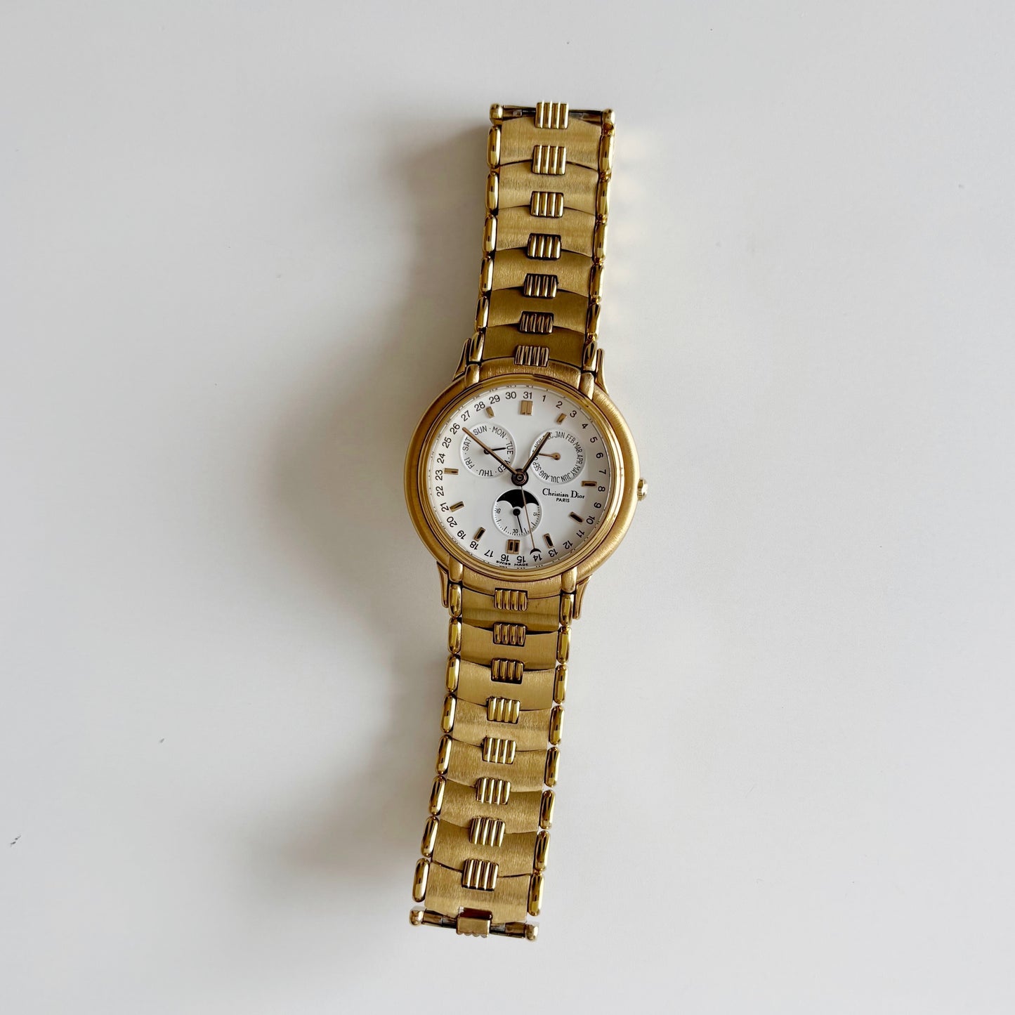 Dior 1990s Moon Phase Triple Calendar Gold Plated Watch