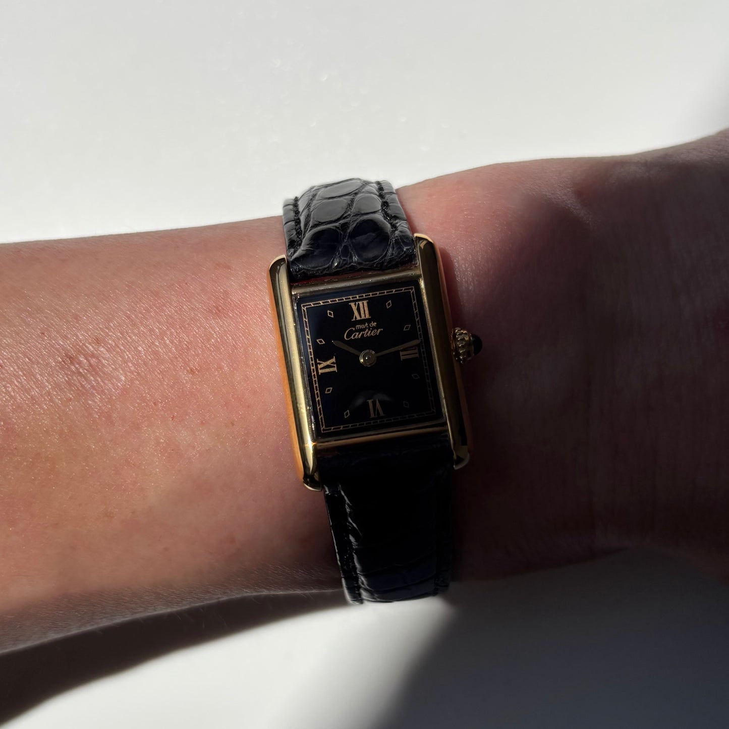 Cartier 1990s Must de Tank Black Dial Watch (SM)