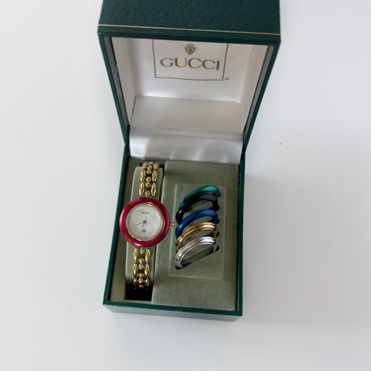 Gucci 1990s Interchangeable Bezel Gold Plated Rice Chain Watch (165mm)