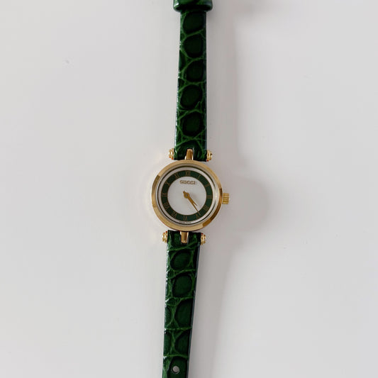 Gucci 1990s Sherry Round Dial Green Watch