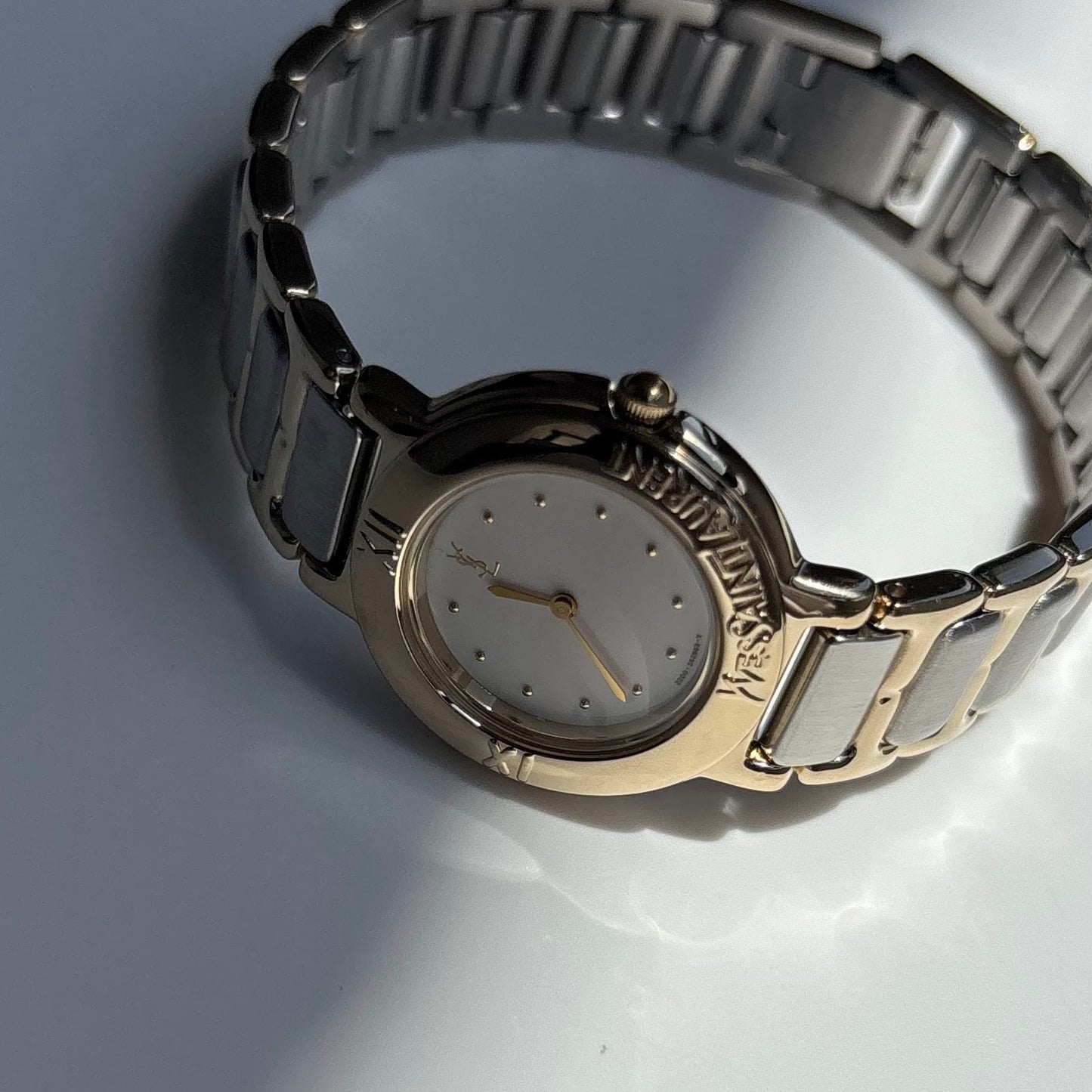Yves Saint Laurent 1990s Round Dial Two Tone Gold Plated Watch
