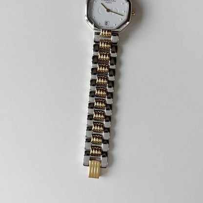 Dior 1990s Octagon Dial Two Tone Gold Plated Watch