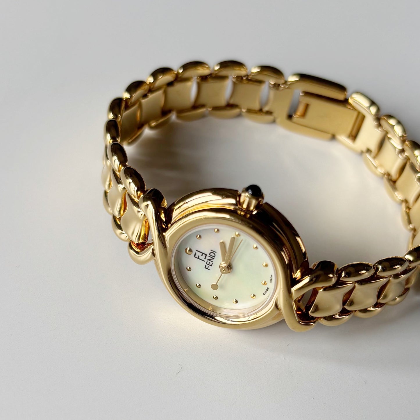 Fendi 1990s Seashell Dial Gold Plated Watch