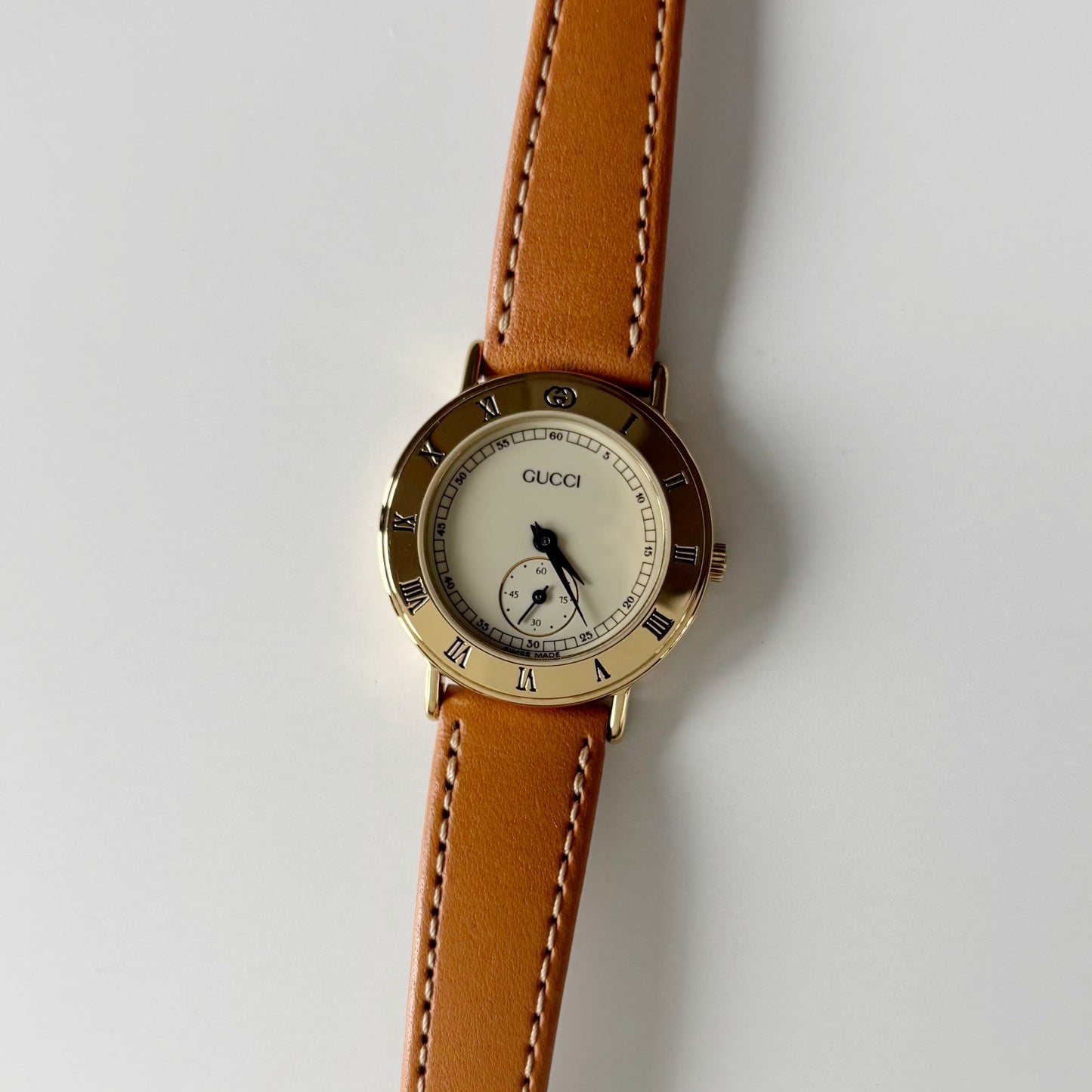 Gucci 1990s Sub Second Round Dial Gold Plated Watch