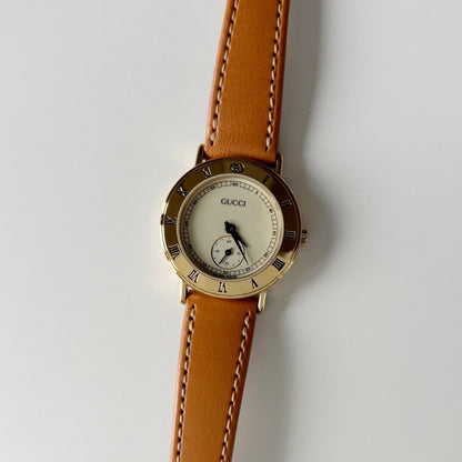 Gucci 1990s Sub Second Round Dial Gold Plated Watch