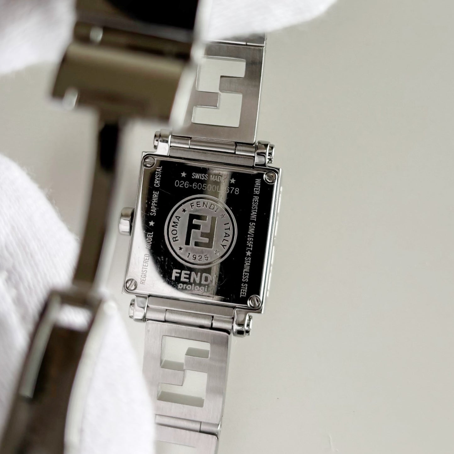 Fendi 1990s Seashell Square Dial Stainless steel Watch