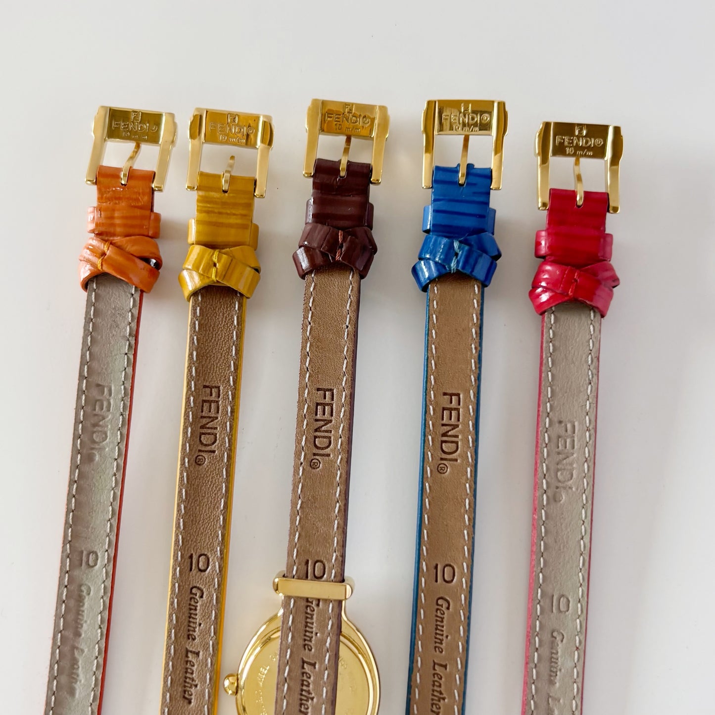 Fendi 1990s Interchangeable Strap Gold Plated Watch with 5 straps, case
