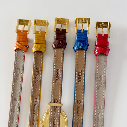 Fendi 1990s Interchangeable Strap Gold Plated Watch with 5 straps, case