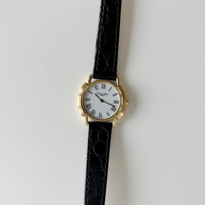 Dior 1990s Round Dial Gold Plated Watch
