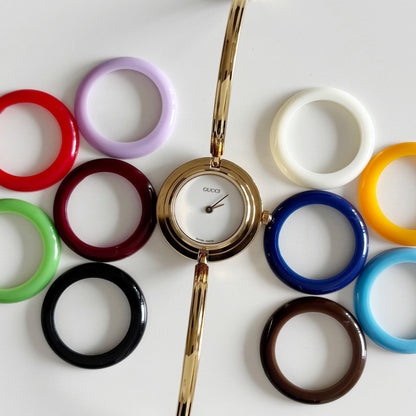 Gucci 1990s Interchangeable Bezel Gold Plated Watch with 12 bezels, case (Small)