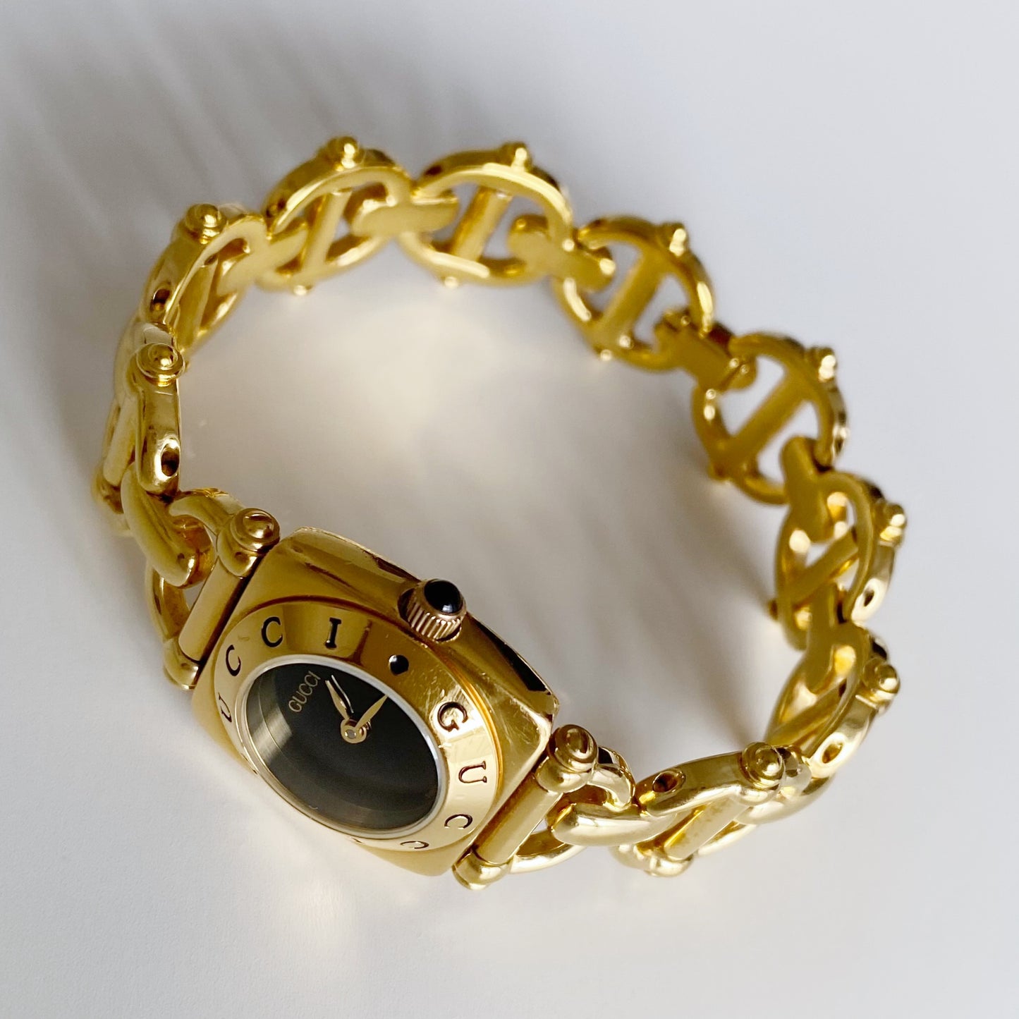 Gucci 1990s Black Dial Gold Plated Watch