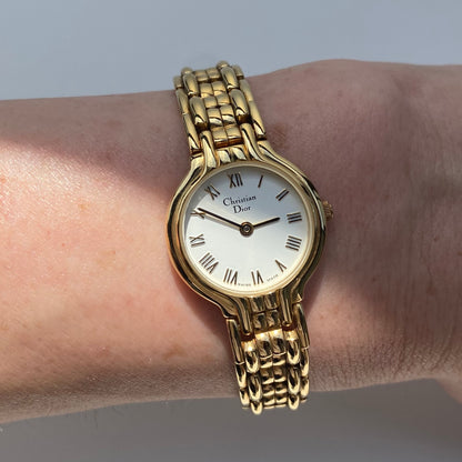 Dior 1990s Round Dial Gold Plated Watch