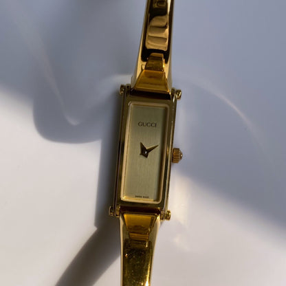 Gucci 1990s Gold Dial Gold Plated Bangle Watch