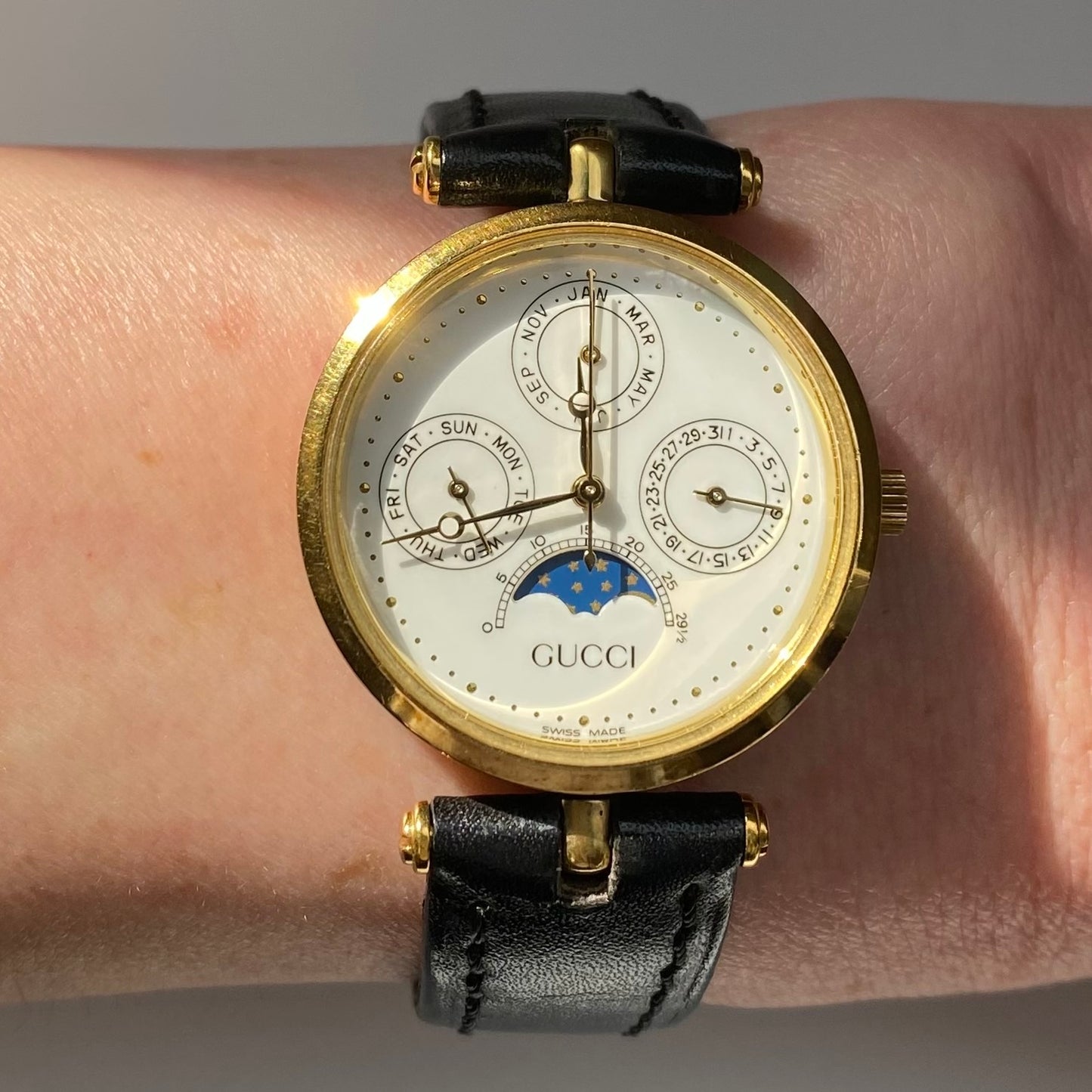 Gucci 1980s Gold Plated Moon Phase Watch