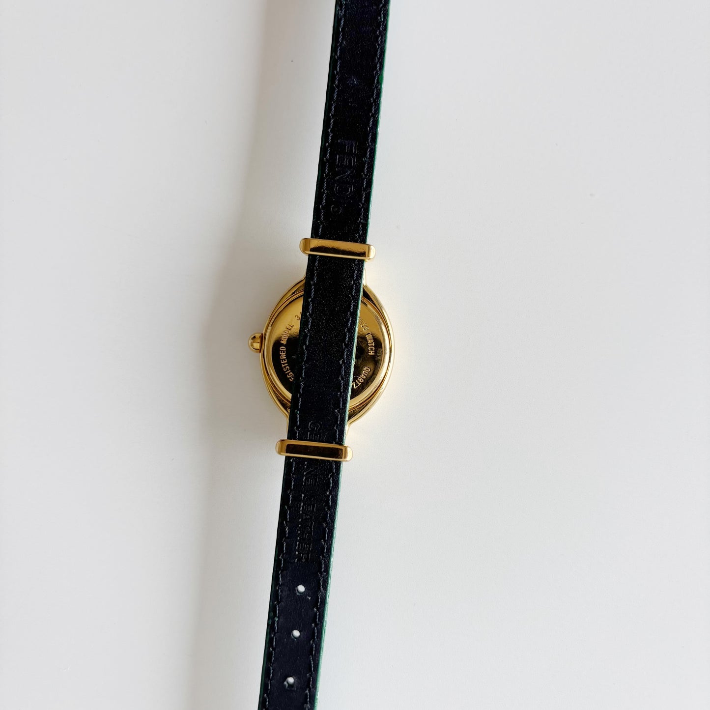 Fendi 1990s Interchangeable Belt Gold Plated Watch with 5 belts, case