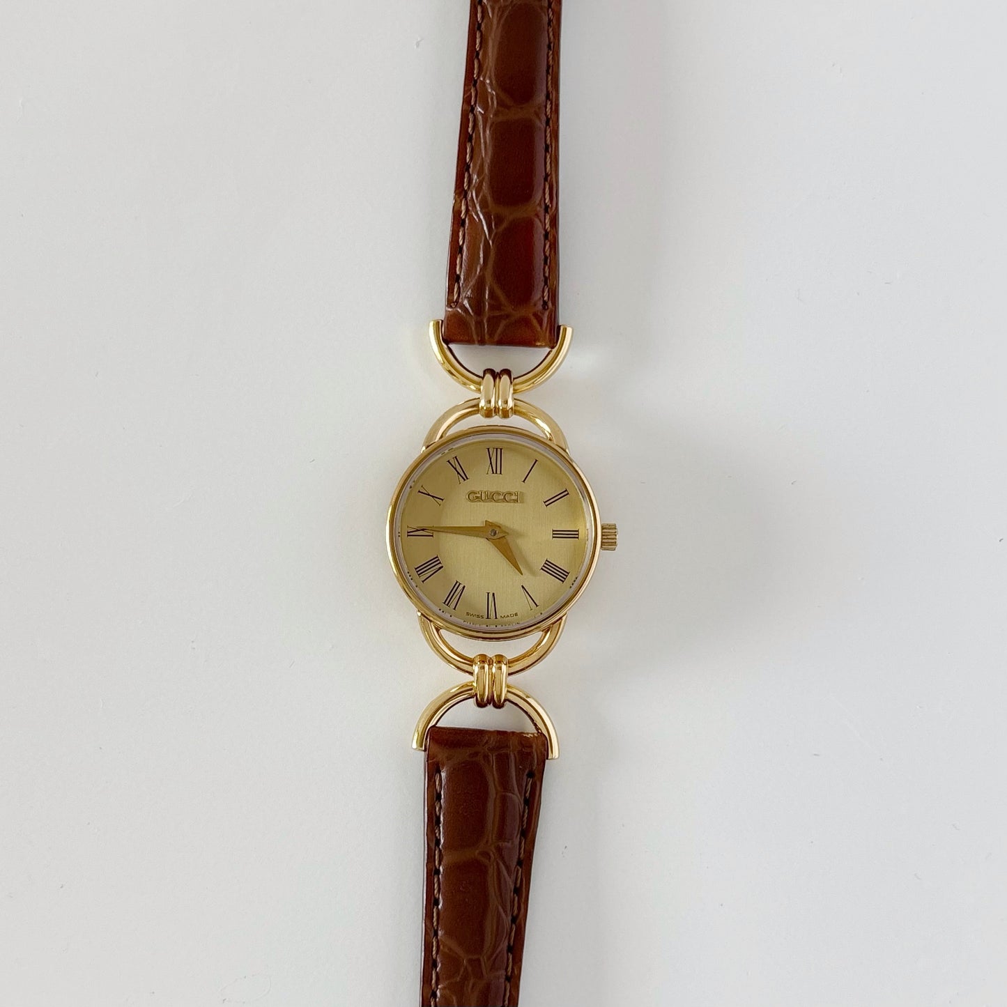 Gucci 1990s Round Dial Gold Plated Watch