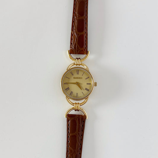 Gucci 1990s Round Dial Gold Plated Watch