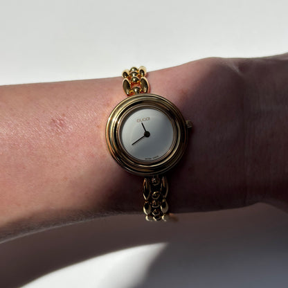 Gucci 1990s Interchangeable Bezel Gold Plated Race Chain Watch with case, 6 bezels (160mm)