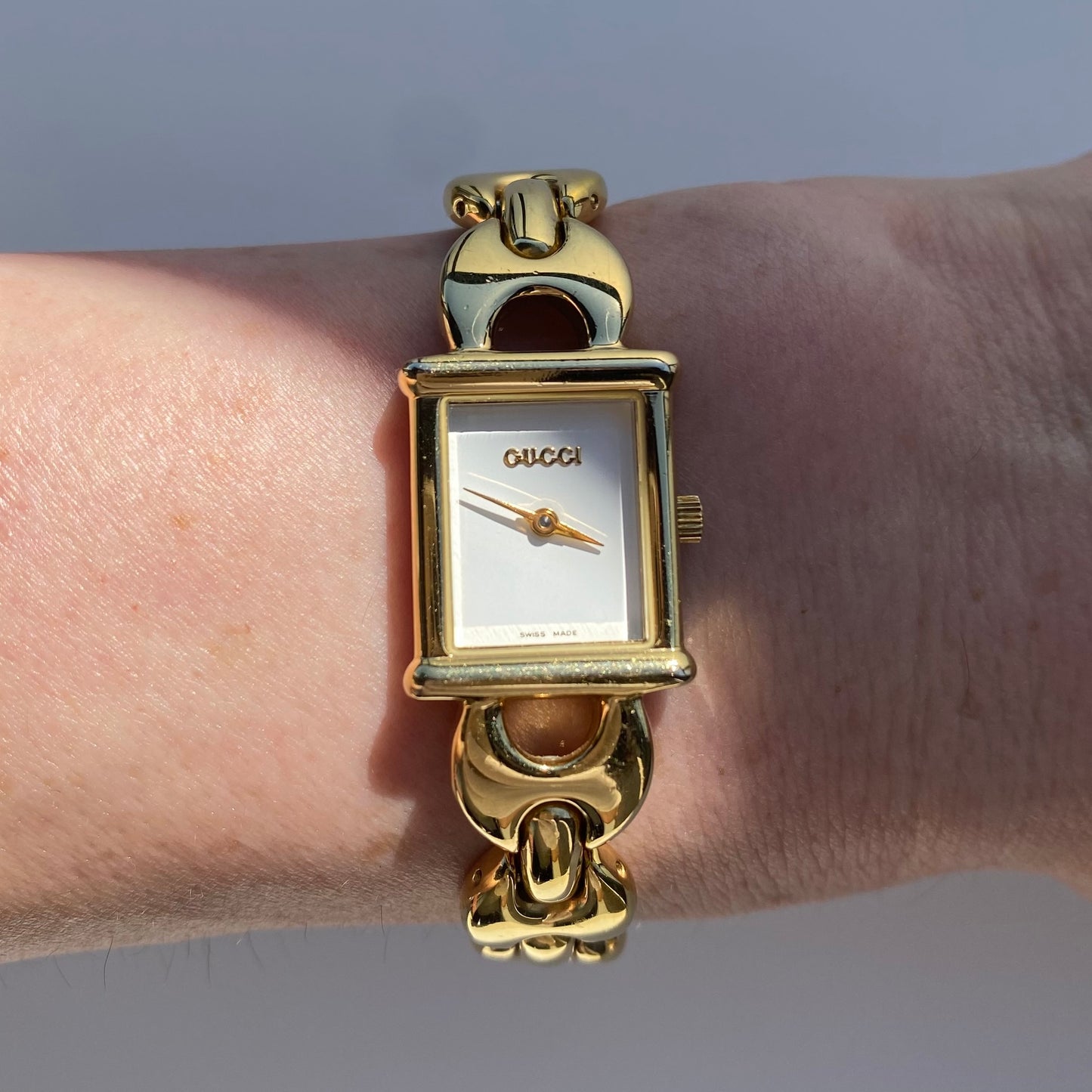 Gucci 1990s Interchangeable Belt Gold Plated Watch with 3 belts, case