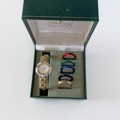 Gucci 1990s Interchangeable Bezel Gold Plated Rice Chain Watch with 6 bezels, case (160mm)