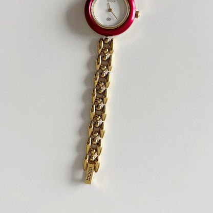 Gucci 1990s Interchangeable Bezel Gold Plated Rice Chain Watch (165mm)