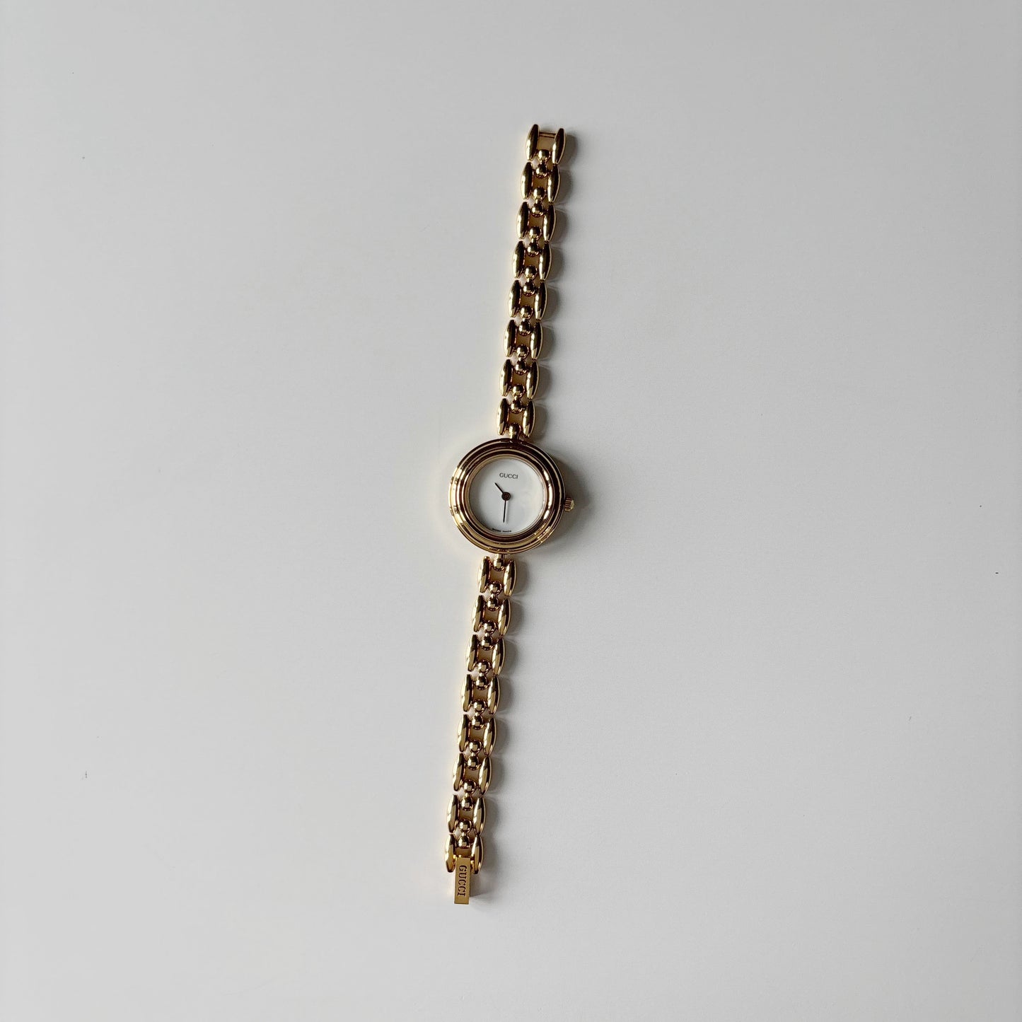 Gucci 1990s Interchangeable Bezel Gold Plated Rice Chain Watch with 6 bezels, case (160mm)