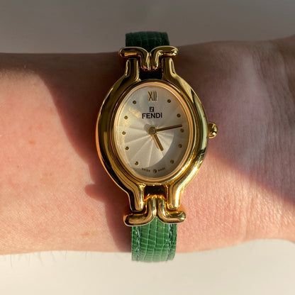 Fendi 1990s Interchangeable Belt Gold Plated Watch with 5 straps, case