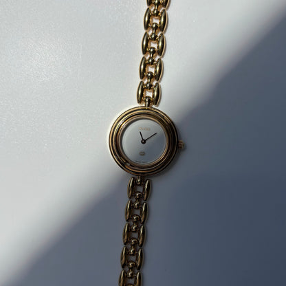 Gucci 1990s Interchangeable Bezel Gold Plated Rice Chain Watch with case, 6 bezels (165mm)