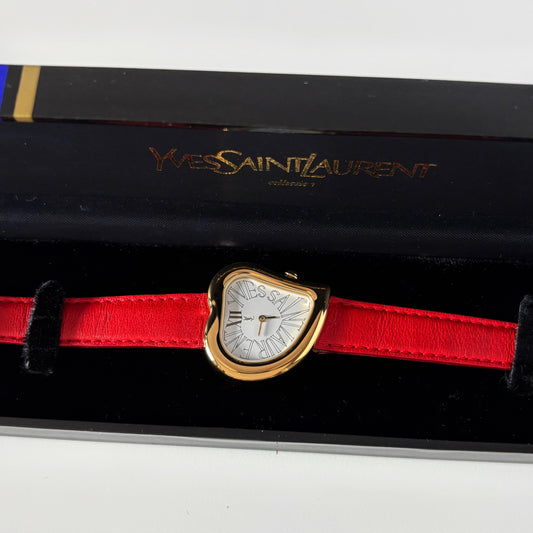 Yves Saint Laurent 1990s Heart Dial Gold Plated Red Watch (9/5)