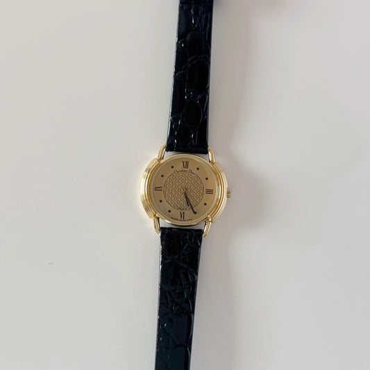 Dior 1990s Round Dial Gold Plated Watch