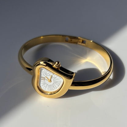 Yves Saint Laurent 1990s Heart Shaped Dial Gold Plated Bangle Watch