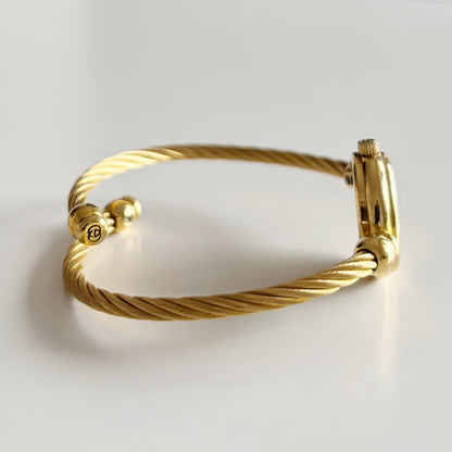 Gucci 1990s Black Dial Gold Plated Cable Bangle Watch