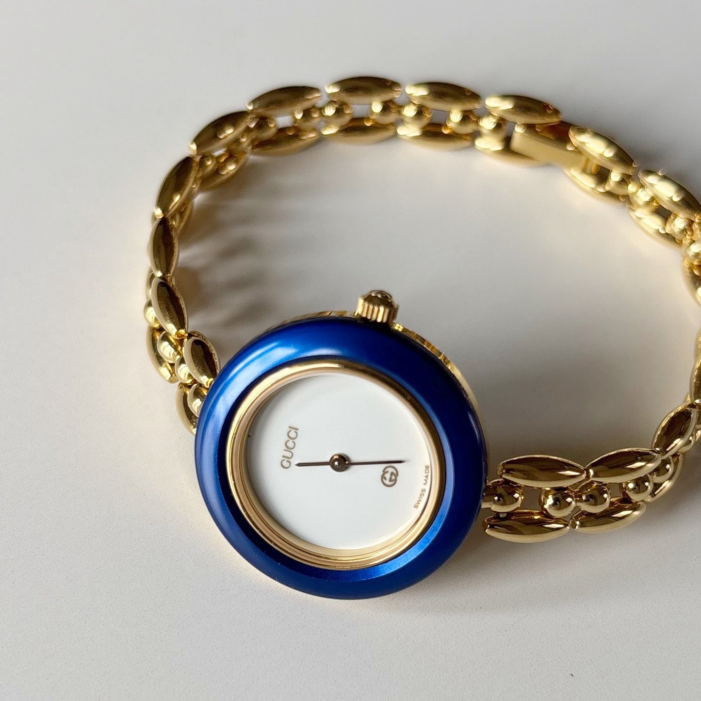 Gucci 1990s Interchangeable Bezel Gold Plated Rice Chain Watch with 6 bezels, case (170mm)