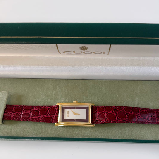 Gucci 1990s Red Tank Gold Plated Watch