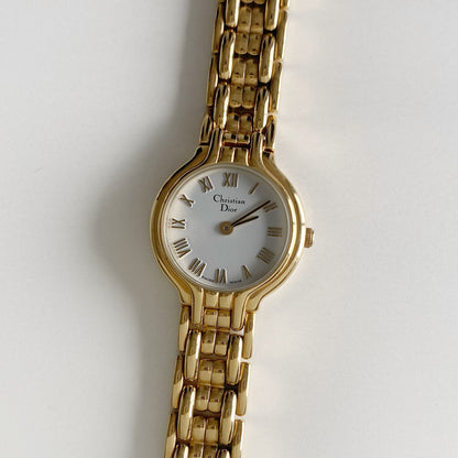 Dior 1990s Round Dial Gold Plated Watch