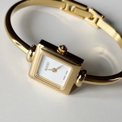 Gucci 1990s Square Dial Gold Plated Bangle Watch