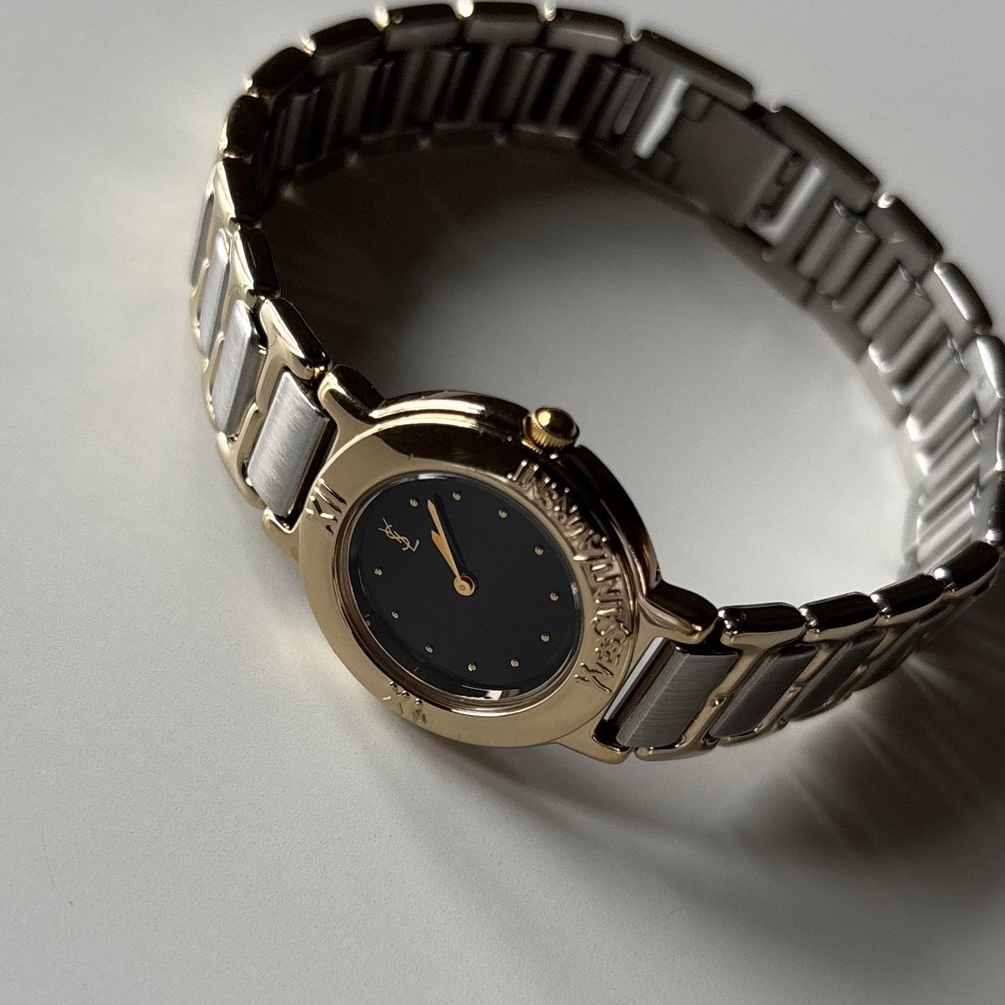 Yves Saint Laurent 1990s Black Dial Two Tone Watch
