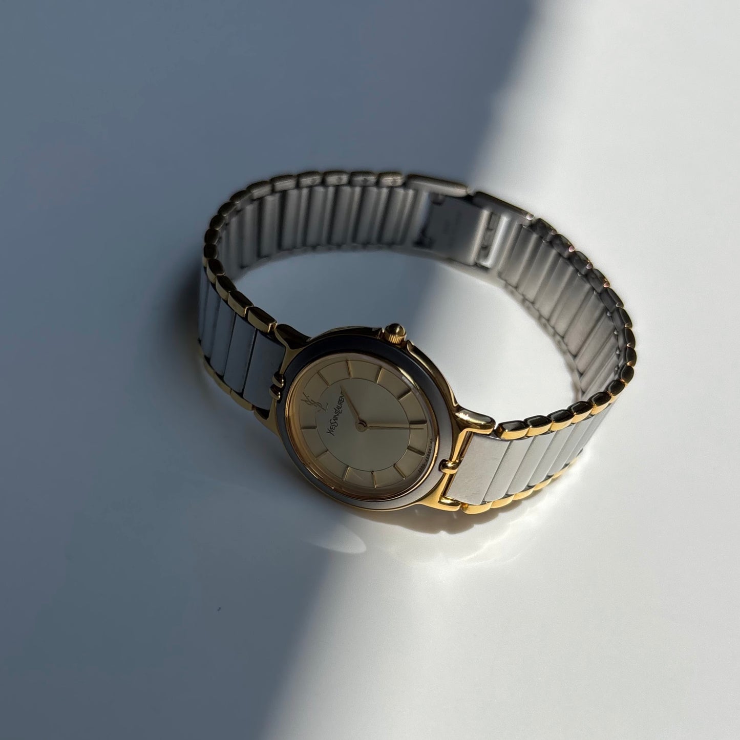 Yves Saint Laurent 1990s Round Dial Two Tone Gold Plated Watch