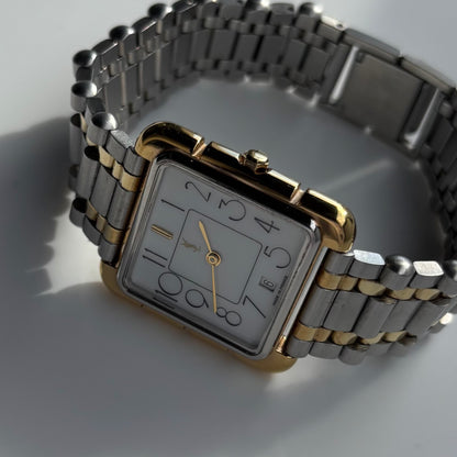 Yves Saint Laurent 1990s Square Dial Two Tone Watch