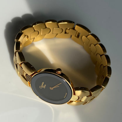Dior 1990s Black Dial Gold Plated Watch