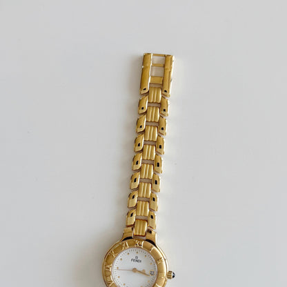 Fendi 1990s Round Dial Date Gold Plated Watch