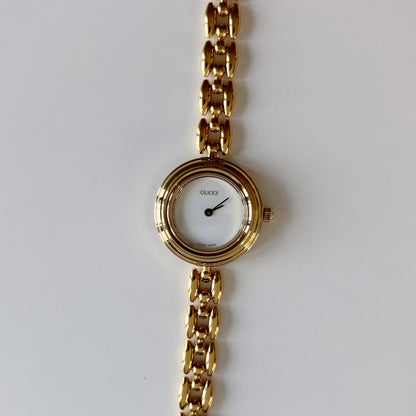Gucci 1990s Interchangeable Bezel Gold Plated Race Chain Watch with case, 6 bezels (160mm)
