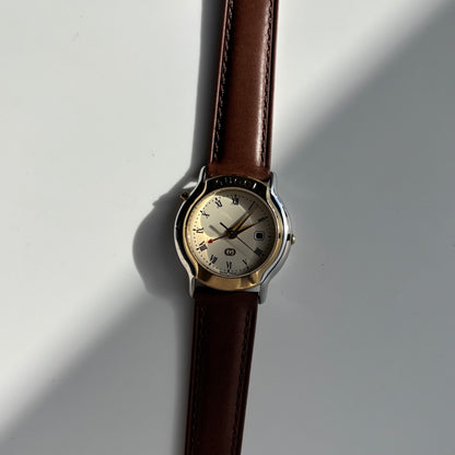 Gucci 1990s Date Round Dial Two Tone Watch (Large)