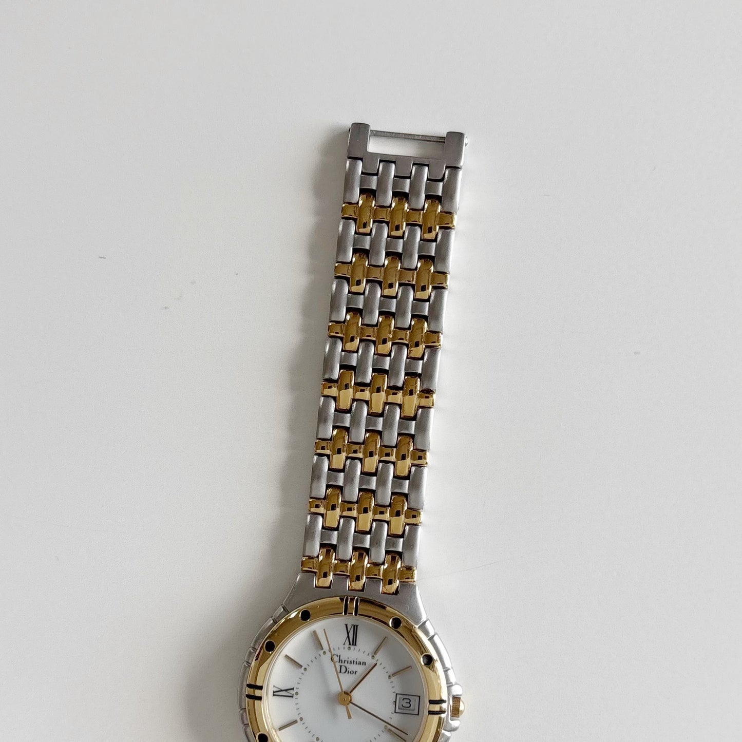Dior 1990s Date Round Dial Gold Plated Two Tone Watch (Large)