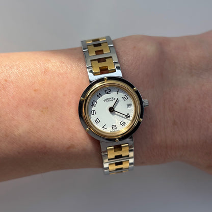 Hermes 1990s Clipper Date Round Dial Two Tone Watch